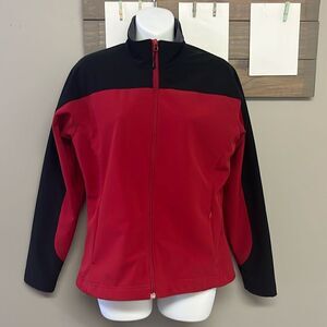 Land’s End Women’s Black Red Gray Zip-up Jacket w/ Mock Neck Pockets-Small (6-8)